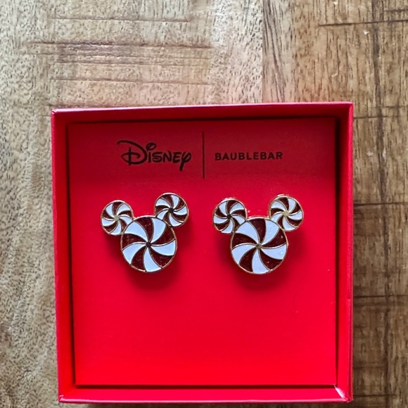 Disney Jewelry - BaubleBar Disney Mickey Mouse stud Earrings - Gold , red and White candy cane